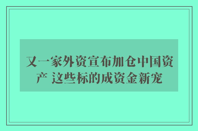 又一家外资宣布加仓中国资产 这些标的成资金新宠